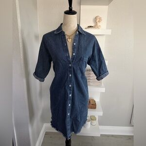 Porridge Anthropology Denim Blue Button-Down Midi Dress